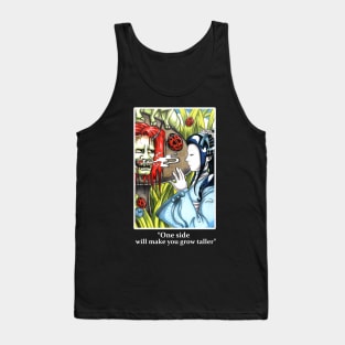 Japanese Alice in Wonderland and Caterpillar - One Side Makes You Grow Taller - White Outlined Version Tank Top